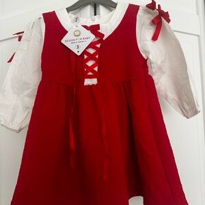 Red and White Baby Dress with Bow Accents